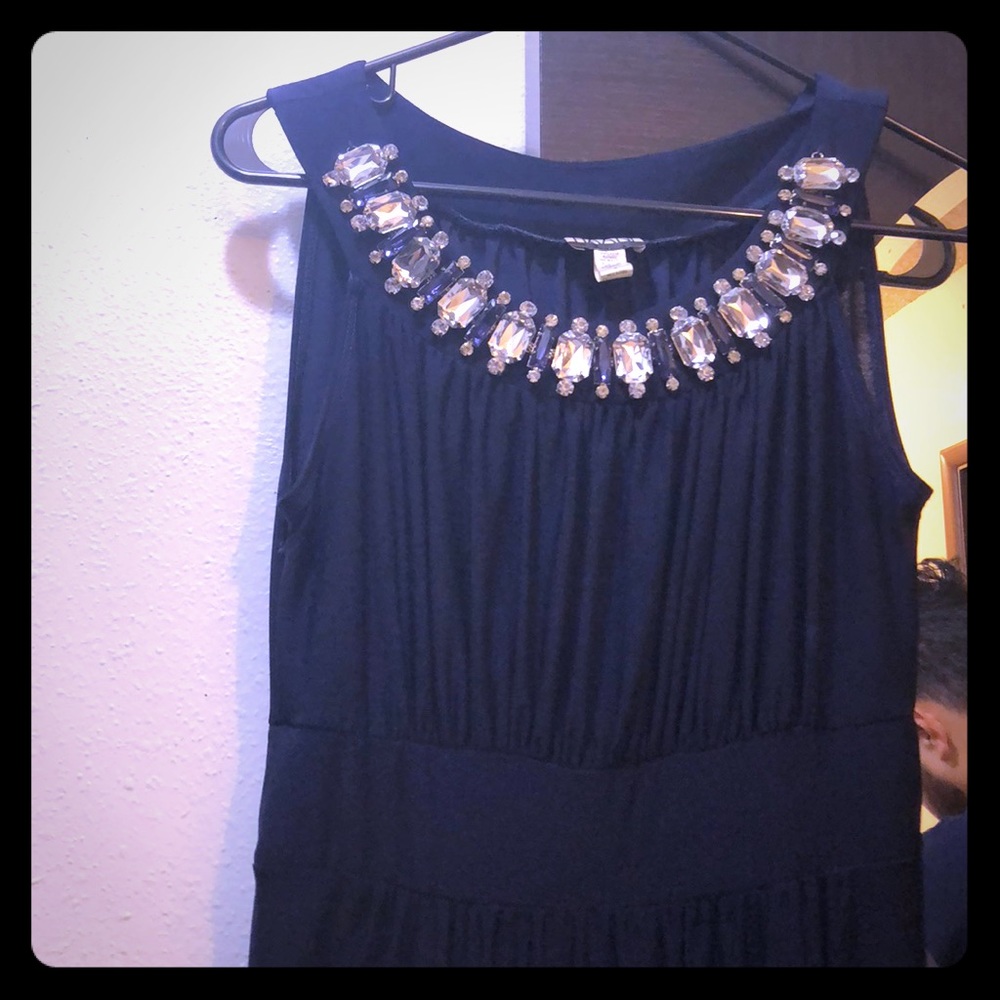 A long dress up,navy blue maxi dress.